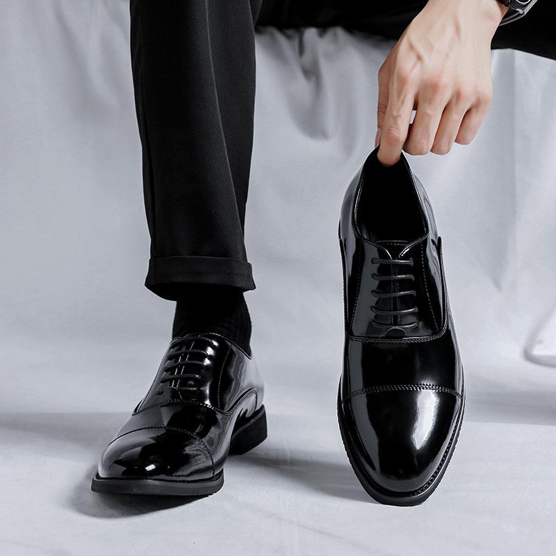 Leather Shoes Men's Summer Breathable Dress Business British Casual Suit High-end Sense Glossy Cowhide Small Leather Shoes 8114-R