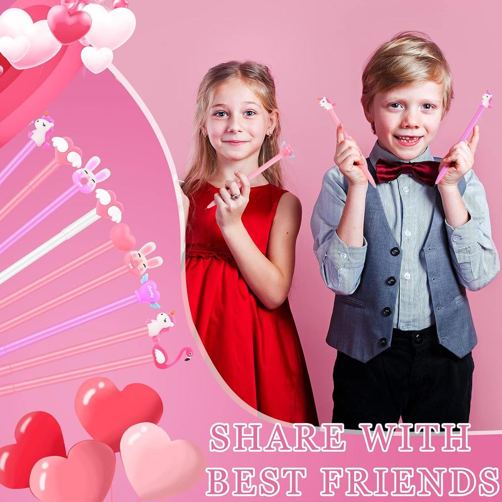 72 Pcs Valentine's Day Pens Heart Shape Pen Cartoon Fun Kawaii Pens Funny Writing Unicorn Pens Cartoon Animal Cool Ink Pens for Student Stationery