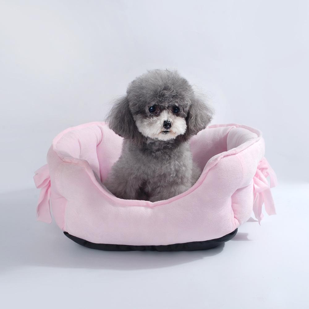 Four Seasons Waterproof Bow Dog Bed with Plush Bottom - Playful and Cute Pet Nest Pad