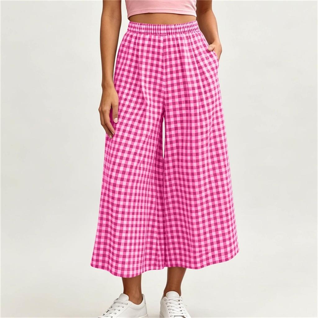 Damen Casual Locker geschnittene Karottenhose mit weitem Bein, elastischem Bund und Taschen
