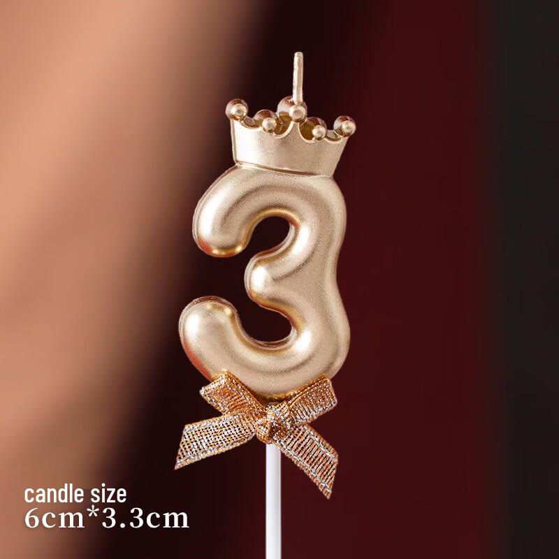 Champagne Gold Crown Bow Cake Candle