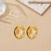 Elegant Metal Weave Stud Earring Jewelry Accessory for Women Featuring Gold Plated Sturdy Stainless Steel and Pearls
