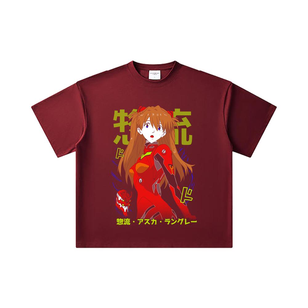 

260 GSM Double Yarn 32 Count 100% Cotton Evangelion V10 Asuka Print Unisex Heavy Cotton T Shirt 2XL вина червоного кольору