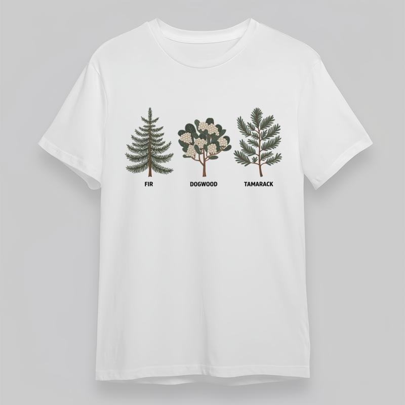 

Women s Plus Size Classic T-Shirt Fir Dogwood Tamarack Tree Silhouettes Tee 3XL