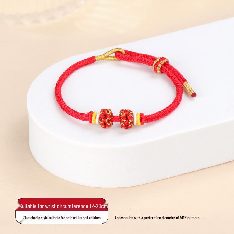 Handmade Peach Blossom Knot Bracelet with Beads: Semi-Finished Red Rope DIY Luck Charm for Couples