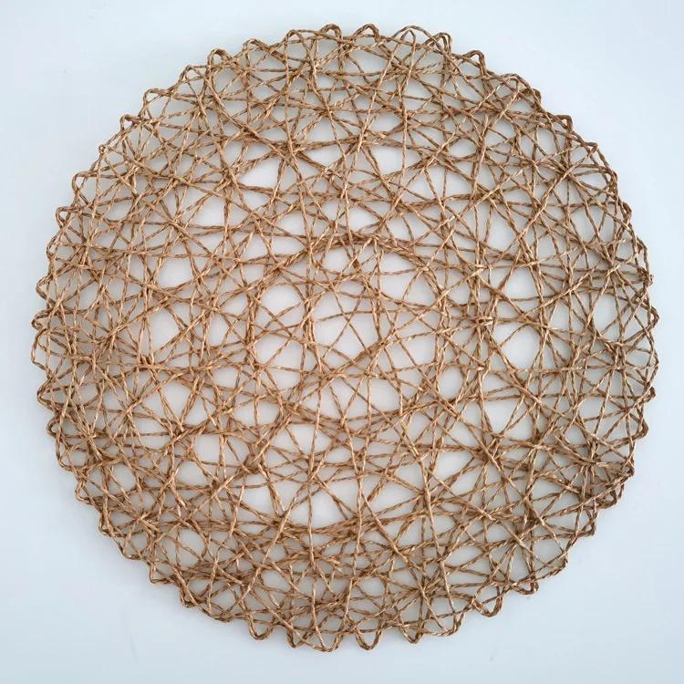 

Round Paper Woven Placemats Wood Placemats Heat Resistant Rattan Mat Brown Paper Straw Placemats for Dining Party Wedding 38cm света кофе