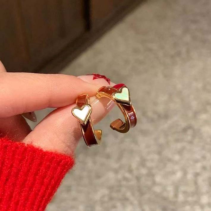Fashion Heart-Shaped Red Drop Oil Earrings for Women Girls Exquisite Gold Color C-Shaped Earrings Simple Jewelry Accessories