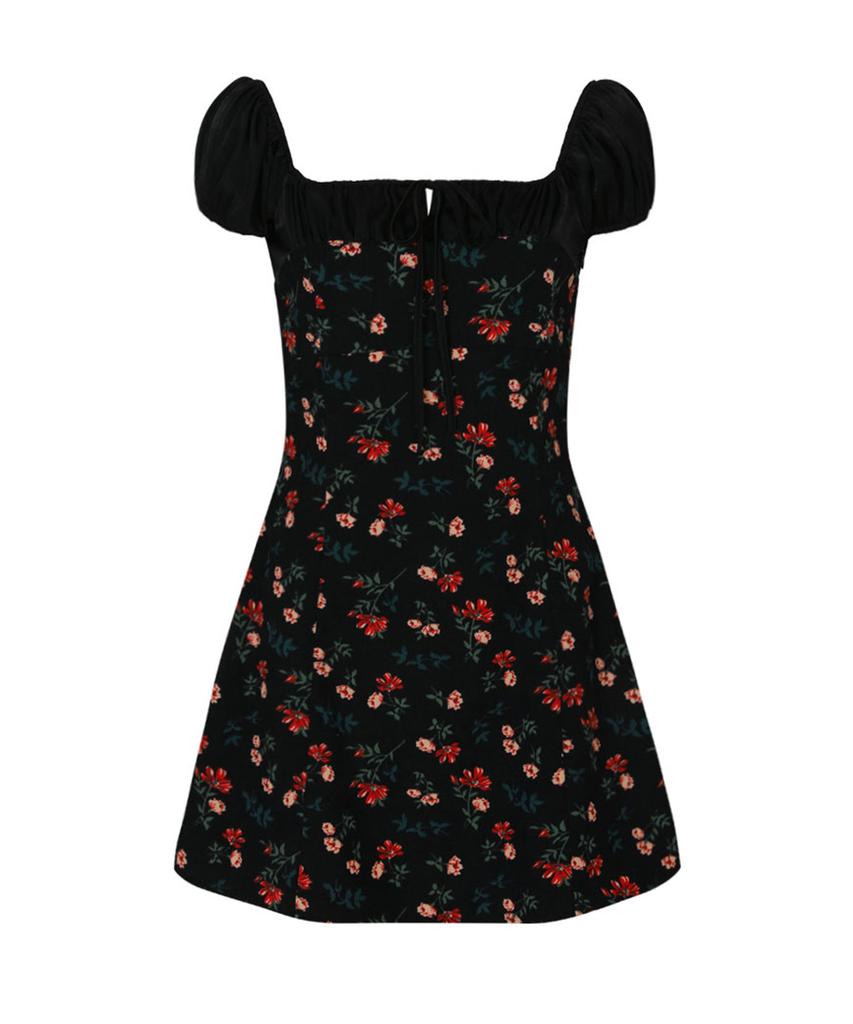 LOULOUSEOUL Bohemian Daisy Mini Dress (Black)