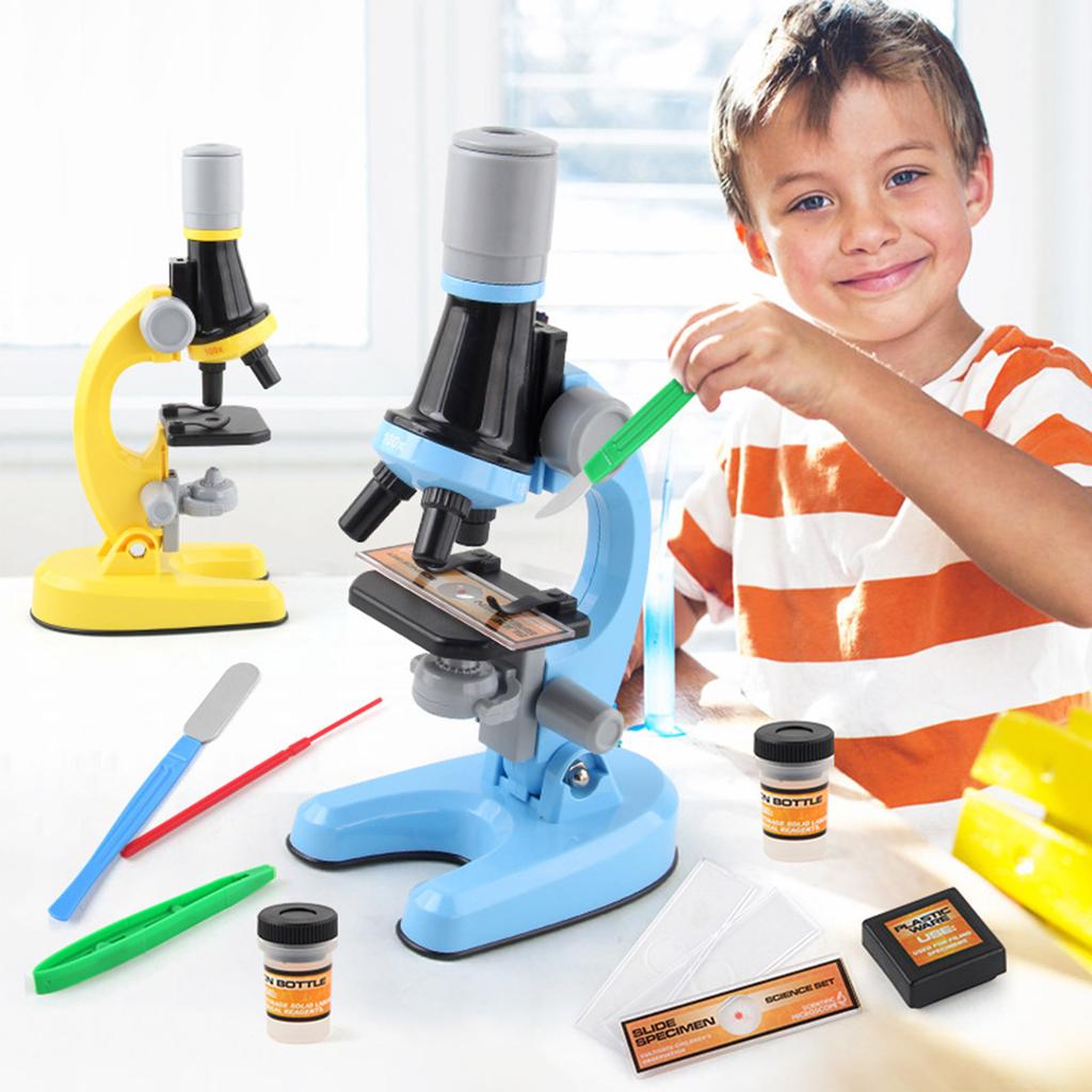 Kids Microscope Kit Portable 100X To 1200X Magnification Microscope Science Kit for Beginners Yellow