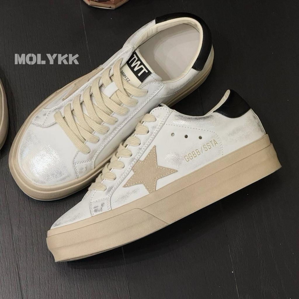 Farbe Polieren Lässige Sport Retro Plateau Weiße Schuhe Sterne Altsilber Kleine Schmutzige Schuhe Board Schuhe Damen