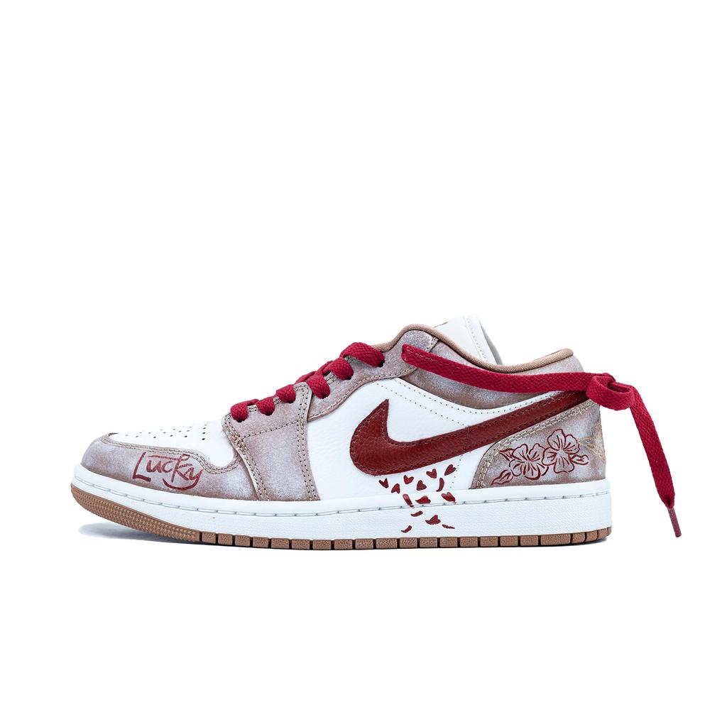 Jordan Air Jordan 1 Quirky Handmade, Heartfelt Floral Cushioning Abrasion Resistant Low Top Vintage Basketball Shoes DC0774-202(Team1154-)