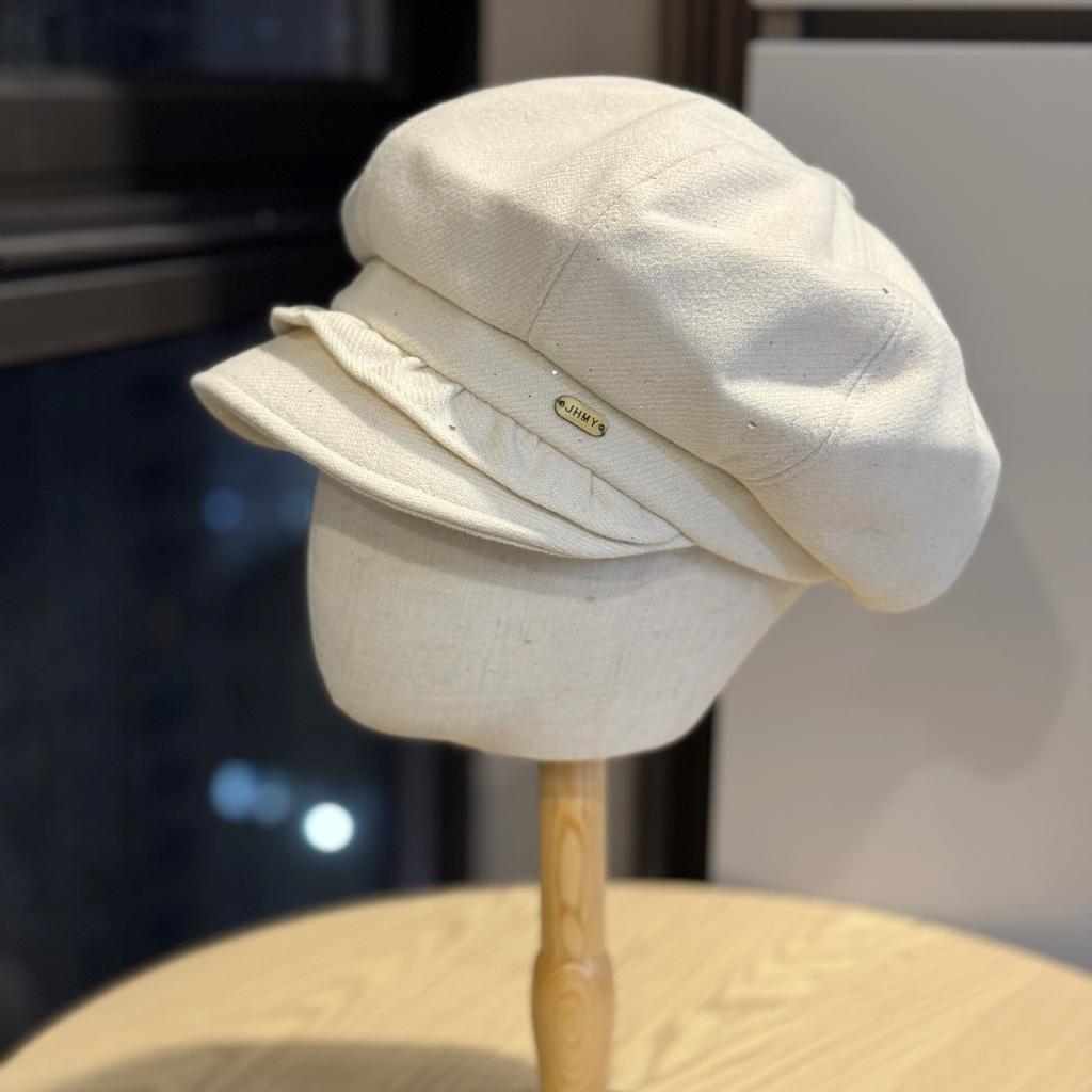 New Fashionable Sequined Pleated Edge Woolen Octagonal Hat for Women Japanese Style Sweet and Cute Face Showing Small Simple Newsboy Hat Trendy