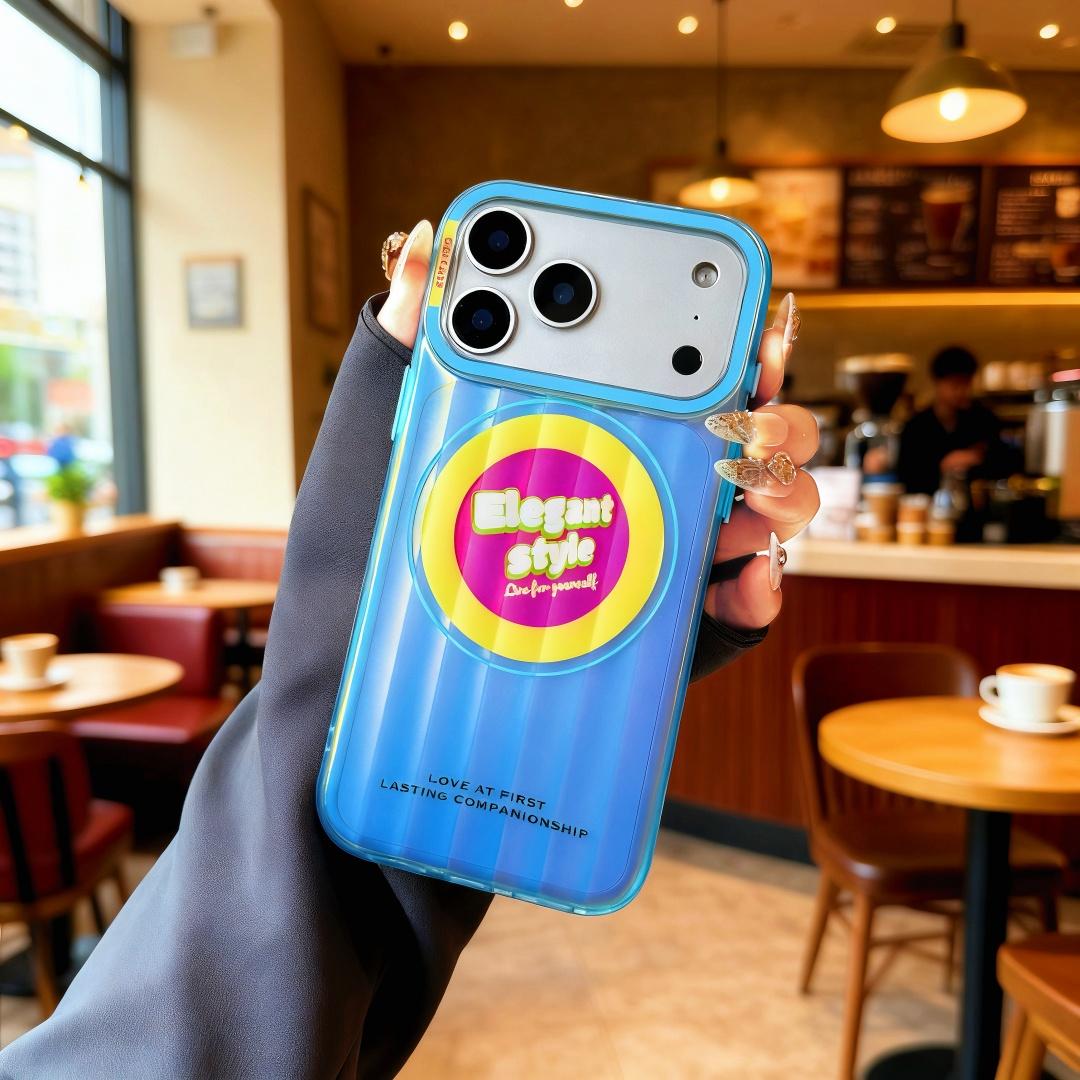 

Роскошный чехол-полоска в градиентных конфетных цветах для IPhone 17 16 15 14 13 Pro Max, магнитный кронштейн, противоударная защитная крышка iPhone 17 Pro Max синий