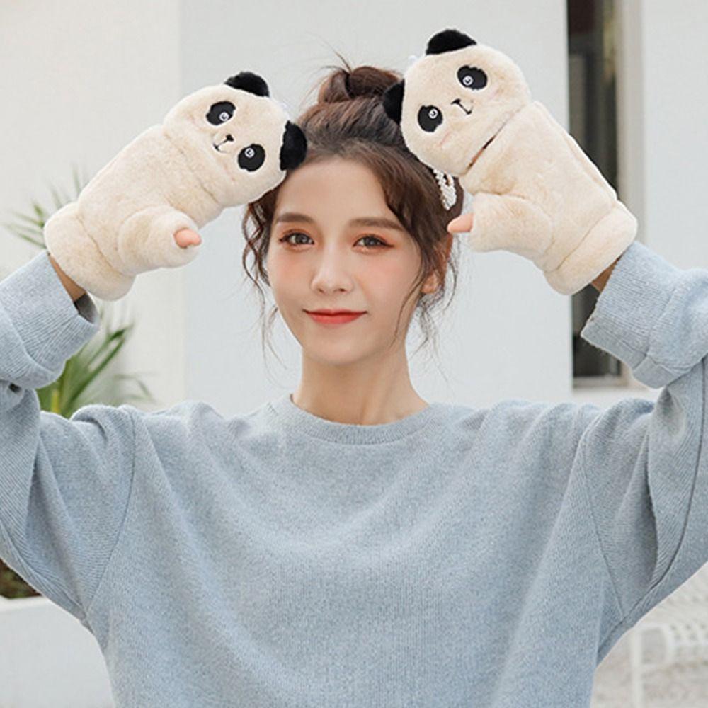 Flip Gloves Autumn Winter Gloves Apparel Accessories Cartoon Panda  Gloves Women  Flip Gloves
