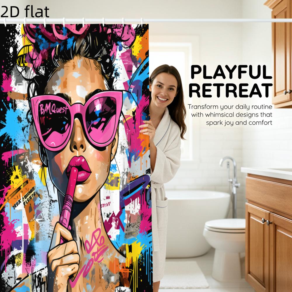 Pop Art Graffiti Woman Portrait Polyester Shower Curtain for Bathroom Wall Decor Tropical Vibrant Modern Home Liners