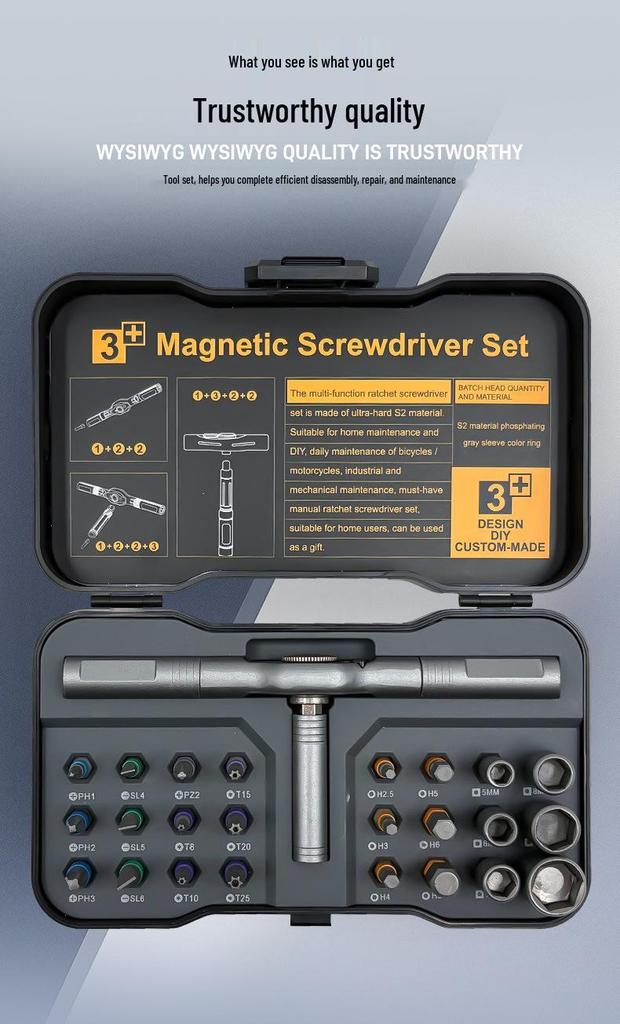 24-in-1 Portable Ratchet Screwdriver Set with S2 Bits for Household Repairs