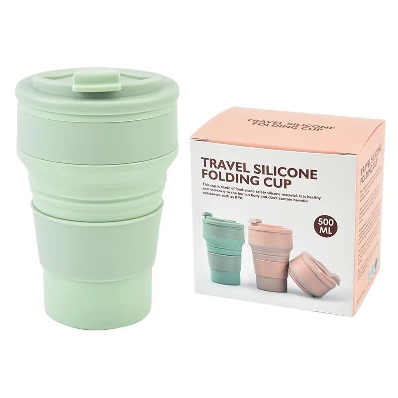 Reusable Portable Coffee Mug Heat Resistant Silicone Collapsible Travel Cup with Lid
