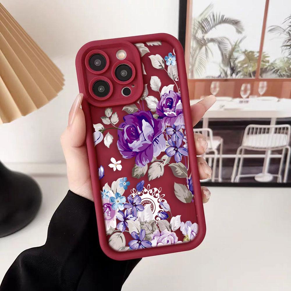 Belle Coque de Téléphone Fleurs Violettes Pour iPhone Apple 17 AIR 16 16E 11 12 13 14 15 XR Plus Pro Max Coque DIY Housse TPU antichoc
