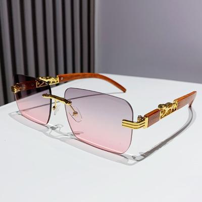 Fashion Vintage Rimless Square Sunglasses Women For Men  Sun Glasses Punk Shades Luxury Brand Designer Gold Leopard Eyeglass