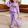 Kids Casual Loose Fit Long Sleeve Neck Printed Top and Pants Set