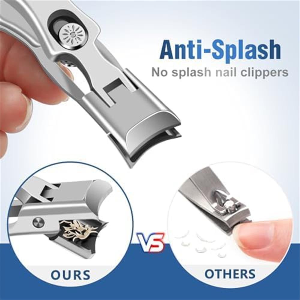 2 PCS Heavy-Duty Nail Clippers Set – Wide Jaw Toenail Clippers with Anti-Splash Catcher & PU Case for Seniors and Men