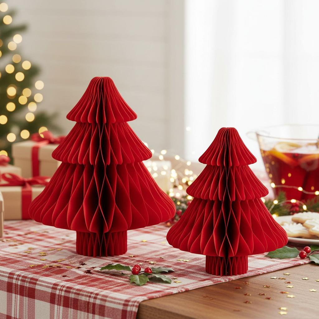 Honeycomb Paper Christmas Tree 2pcs/3pcs 3D Paper Trees Centerpiece Rustic Reusable for Mantel Xmas Tabletop Centerpiece