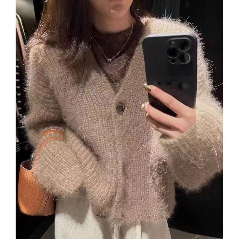 Korean Style V-Neck Loose Knit Cardigan - Soft, Fluffy, Gentle Women's Fashion