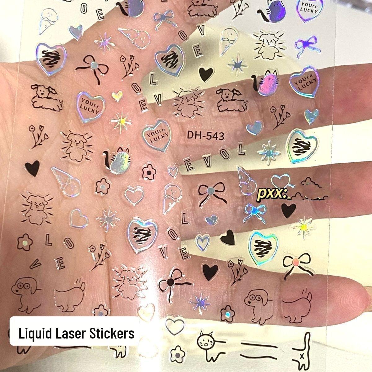 Y2K Silver Heart Bow  Graffiti Cats Nail Stickers for Spicy Girls