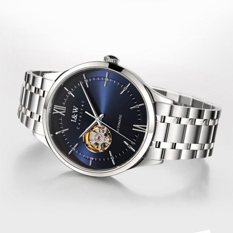 IW Watch Men Skeleton Automatic Mechanical Watches Silver Blue Japan Movement Sapphire Glass Relogios Masculino