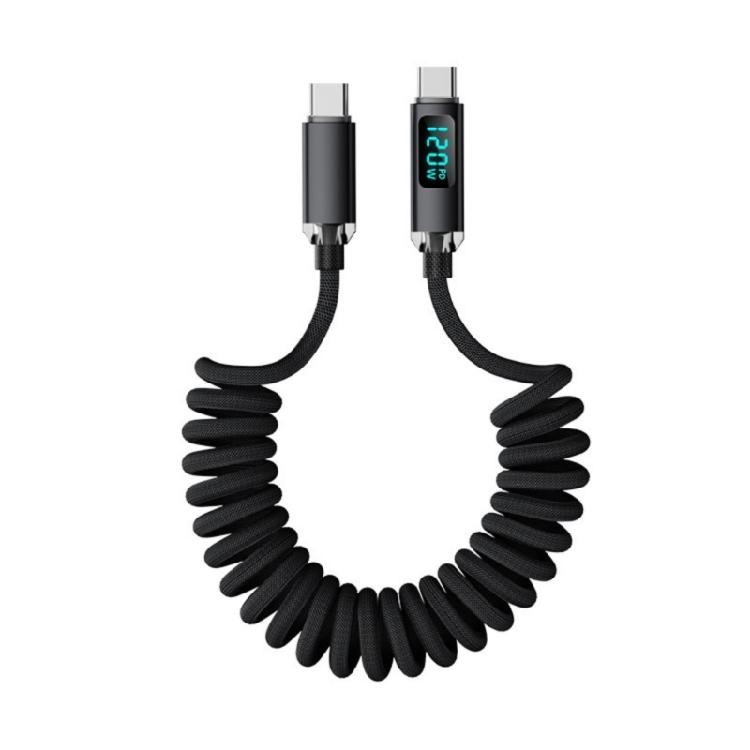 Braided Nylon USB C Fast Charging Cable 120W Power Delivery Retractably Spring System For Gadgets 480mbps Transmission