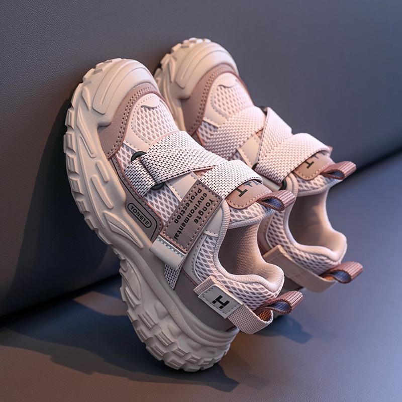 Girls 2025 autumn new double mesh breathable rotating buckle children's sports boys soft sole middle and old children's dad shoes