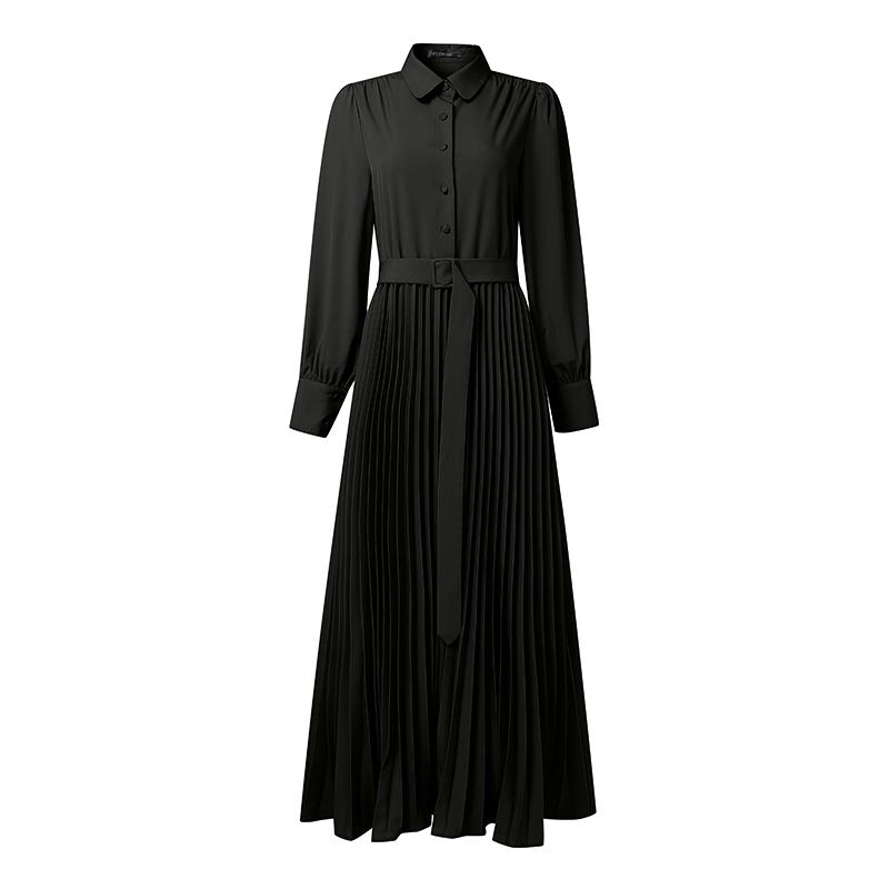 ZANZEA Women Casual Turn Down Collar Loose Long Sleeve Pleated Dress
