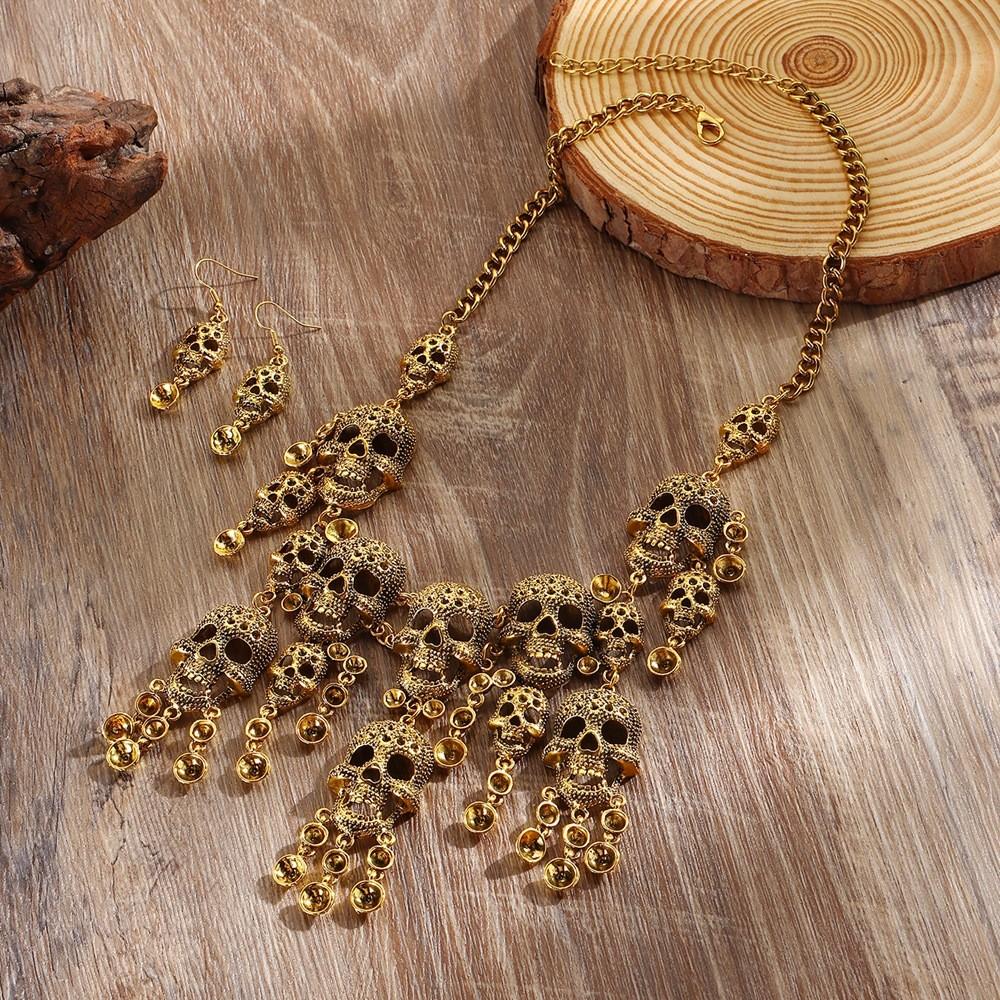 Skeleton Jewelry Gothic Collection With Pendant And Drop Earrings For Night Events Out