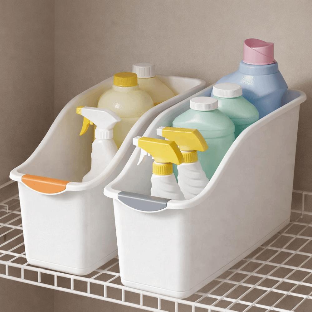 2pcs Anti-slip Under Sink Organizer Space Saving Snack Seasoning Basket Curved Storage Box Bathroom