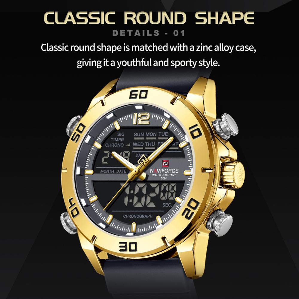 Naviforce Men's Digital Watch Quartz Movement Chronograph Luminous Pointer Silicone Strap Waterproof Men's Multifunctional Outdoor Watch NF9253T