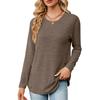 Damen Herbst Winter Solid Top Rundhals Langarm Lose Knopf T-Shirt