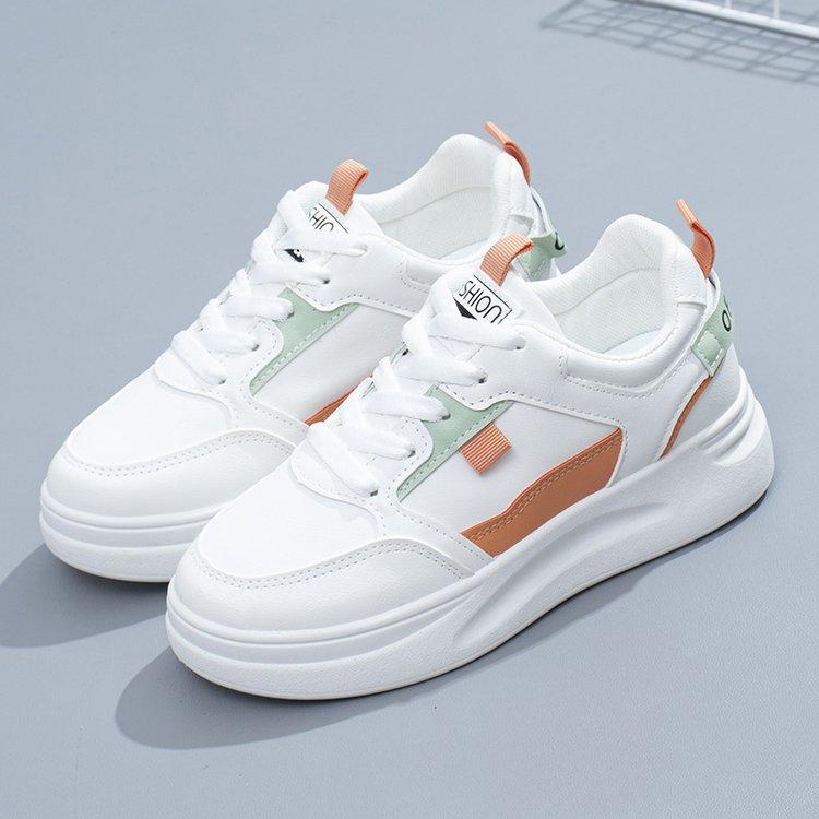 Fashion Y2K Sweet - Edgy Color - Block Platform White Sneakers | Yellow - Blue Paneled Lace  Up Light  Sport Casual Shoes