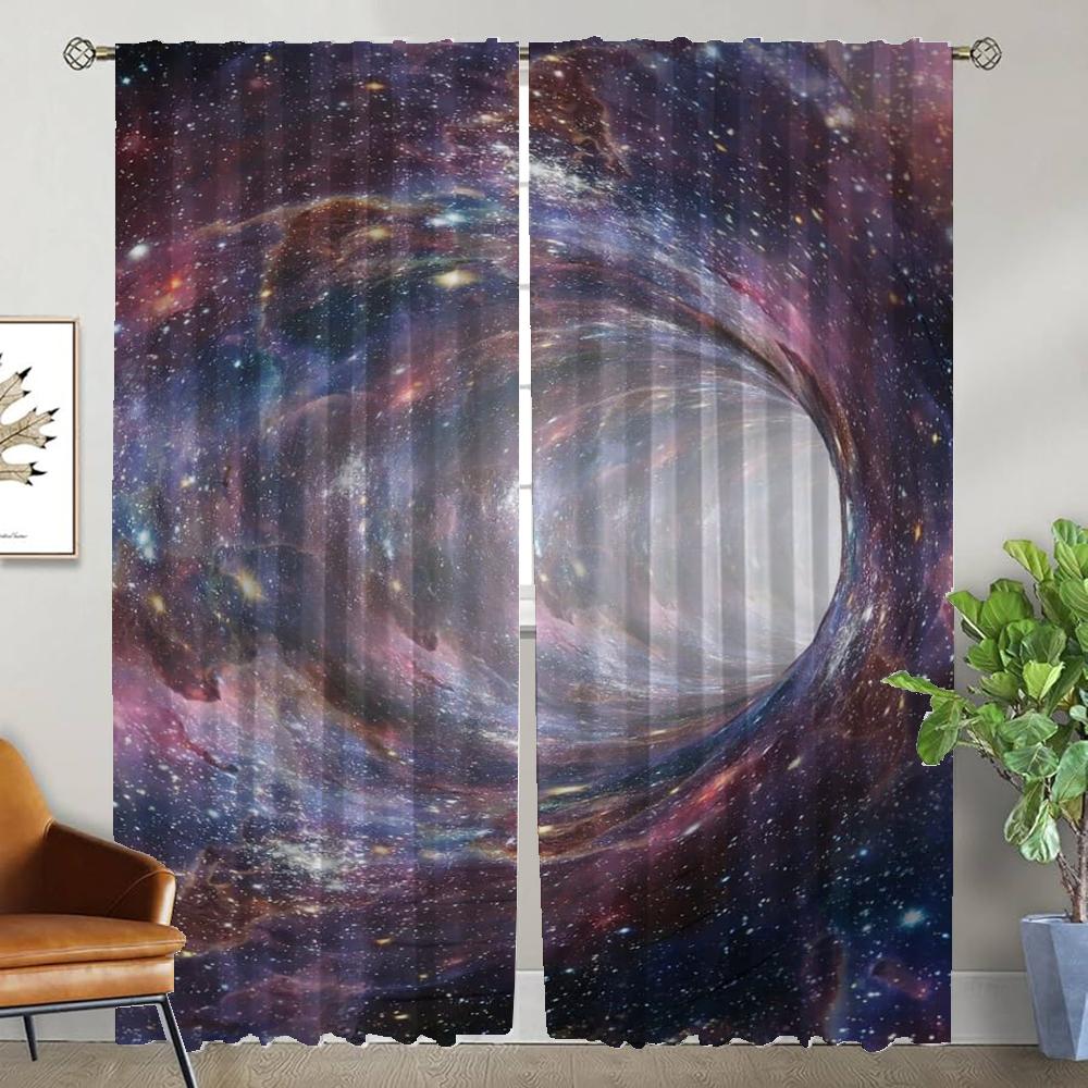 Cosmic Nebula Tulle for Bedroom Home Interior Curtains 2 Pieces Window Curtain Elegant Room Curtains Halloween Decoration Shades