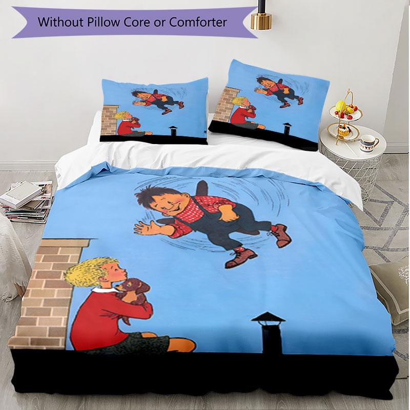 3-teiliges Bettbezug-Set (1 * Bettbezug + 2 * Kissenbezug, ohne Kern), Karlsson auf dem Dach Druck Weiches Ganzjahres-Bettwäsche-Set, Heim-Schlafzimmer-Dekoration Geschenk
