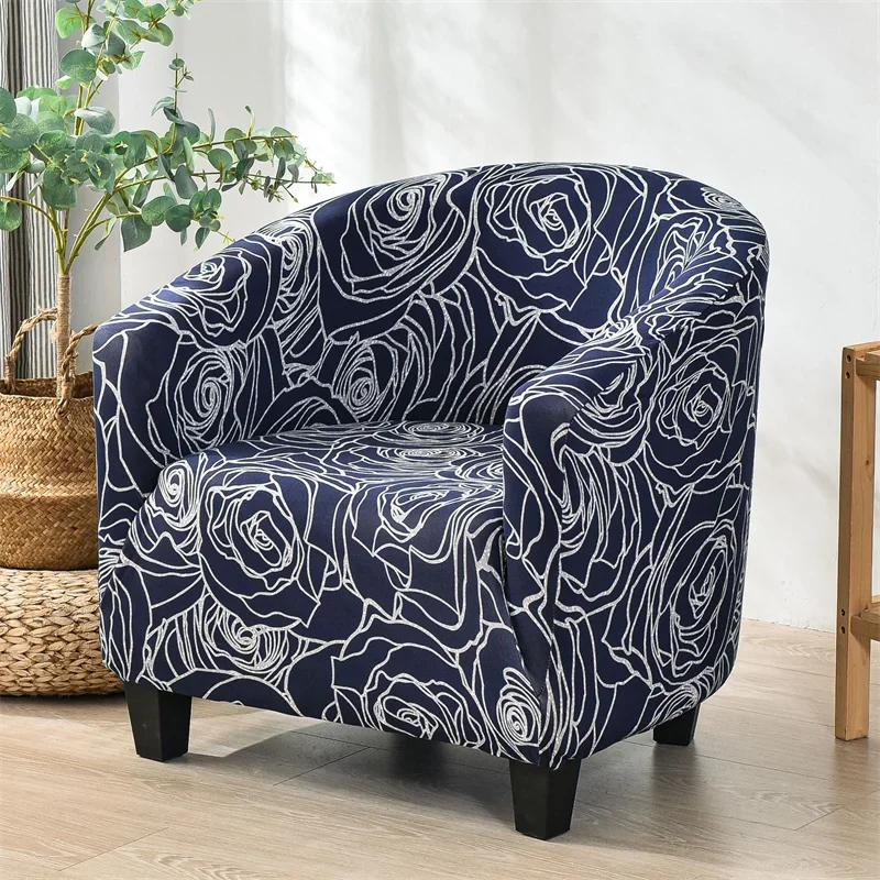 Floral Printed Tub Club Chair Cover for Living Room Spandex Armchair Slipcovers Elastic Single Sofa Covers Bar Counter Hotel