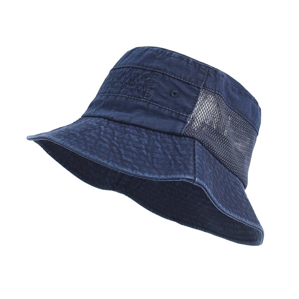 Spring Summer Washed Cotton Mesh Breathable Bucket Hats for Men Women Casual Panama Hat Hiking Camping Outdoor Hat Unisex 56-58 cm темно-синий