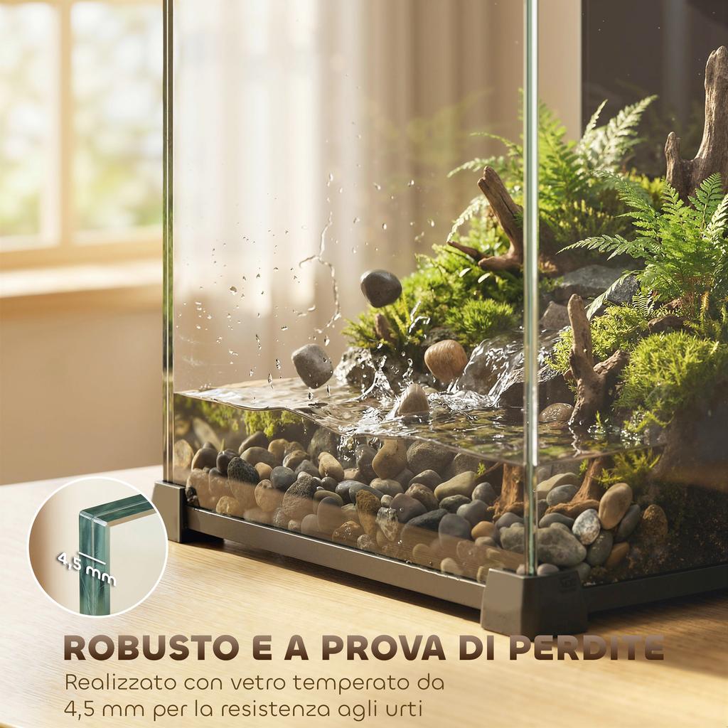 36L Tempered Glass Home Aquarium with Integrated Filter and LED Light, 30x30x45.5 cm, Black