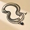 Fashionable Punk Black Multi-layer Collarbone Chain for Men and Women Simple Geometric Heart-shaped Pendant Necklace Set Jewelry Gift