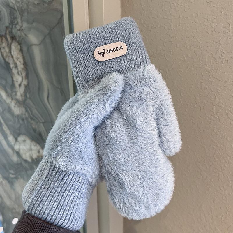 Fleece thickened gloves winter men and women couples wool knitted to keep warm and cold students outdoor riding with fingers