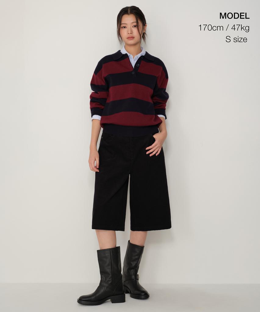 MUSINSA STANDARD WOMAN Women'S Bold Stripe Collared Knit [Burgundy]