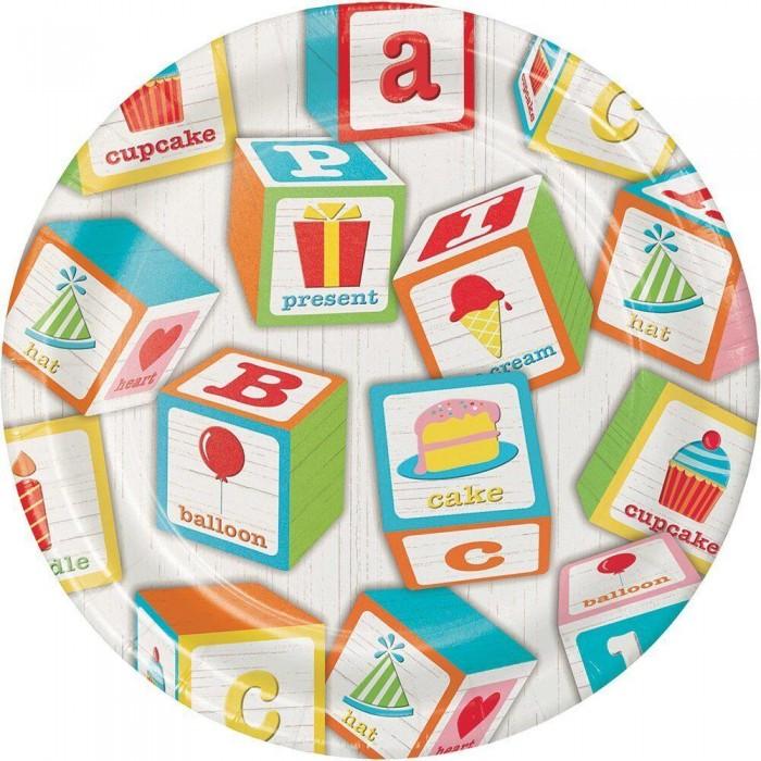 Creative Party Abc Paper Building Block 1st Birthday Disposable Plates (Pack of 8)
