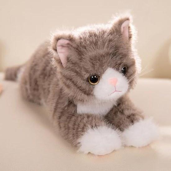 Cuscino corporeo peluche gatto tigrato marrone calico texture realistica bianco nero soffice morbido cuscino regalo giocattolo coccole articoli vari articoli moe