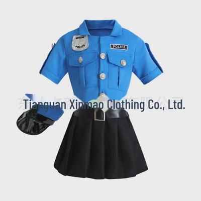 Girls' Cute Police Officer Dress with Hat - Blue Campus Performance Costume