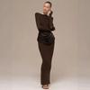 Autumn and Winter New Solid Color Temperament Celebrity Long-sleeved Slim-fitting Pleated Hip-wrapped Dress