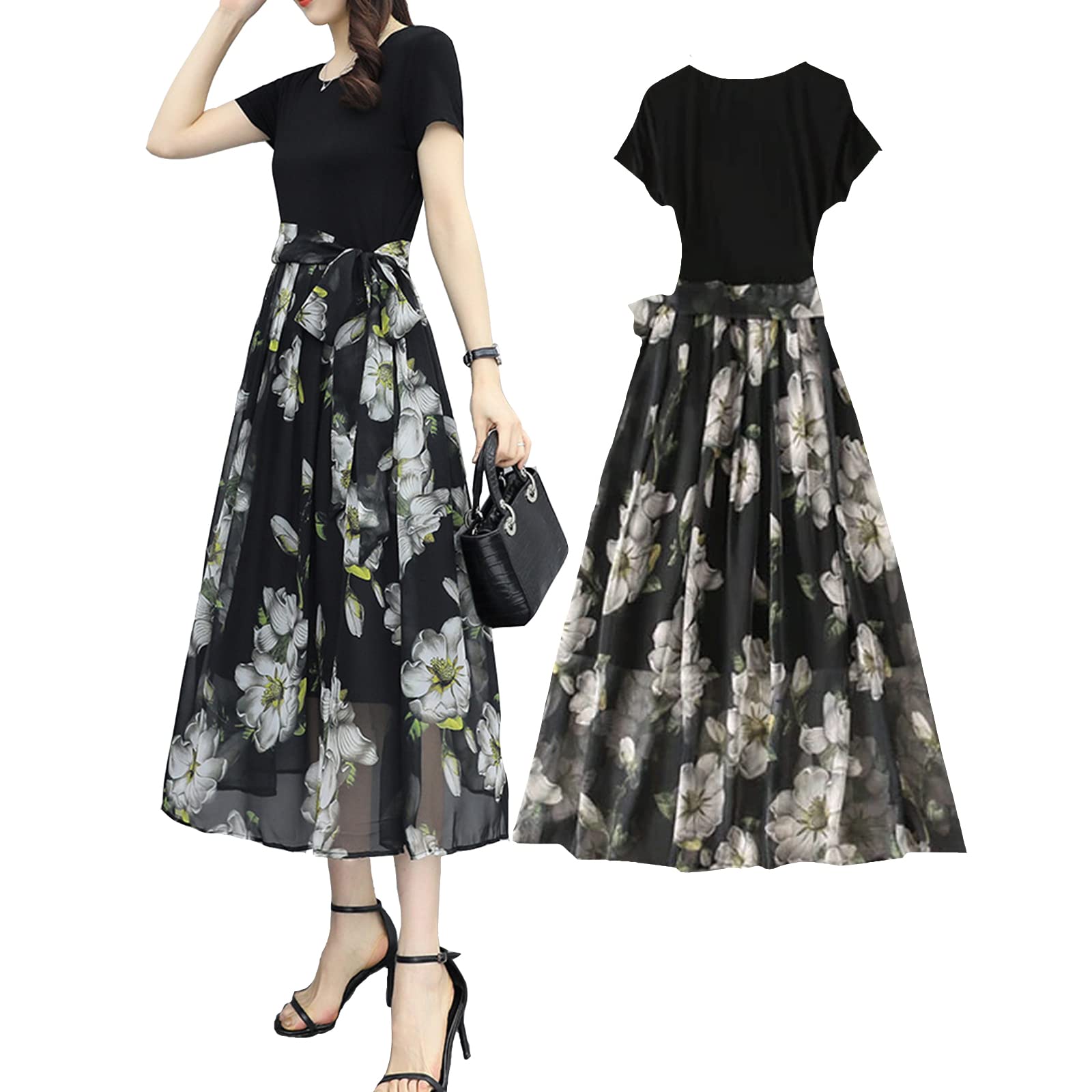 

KumiModa Floral Chiffon and Tulle Tunic Dress with Long Ribbon and Perfect for Everyday and Casual Available in and Women s Skirt, Design, Slimming, чёрный